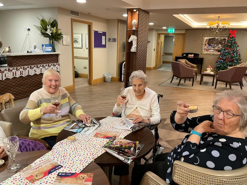 Residents At Christmas, Enjoying Wine & Mince Pie